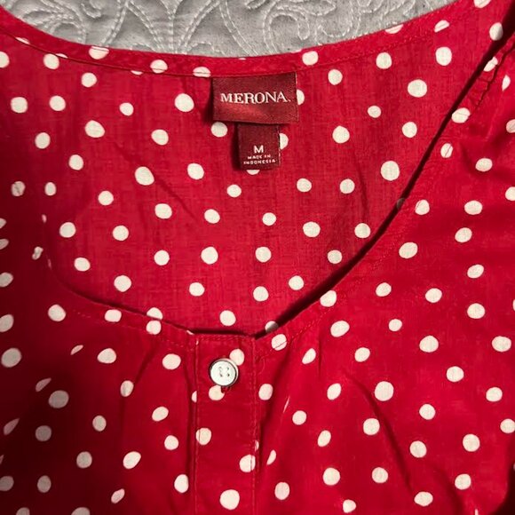 Merona - Red & White Polka Dot Sleeveless Top with Gathered Tie-Back / Size: M - Picture 5 of 7